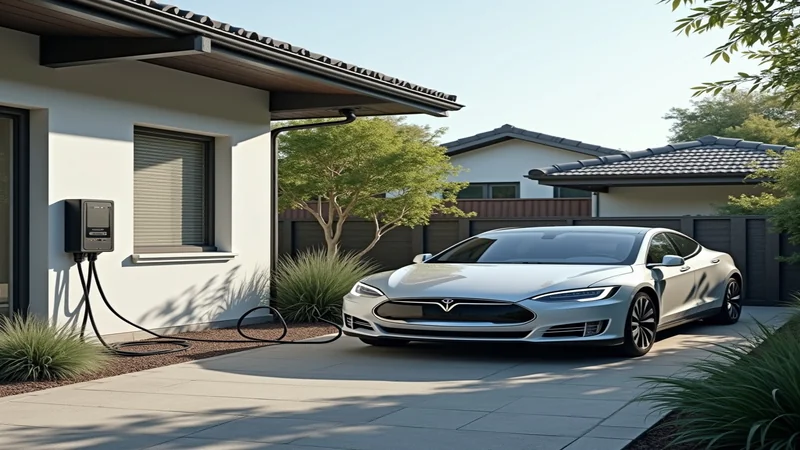 Bidirektionale Wallbox an Elektroauto angeschlossen, Haushalt mit erneuerbaren Energien