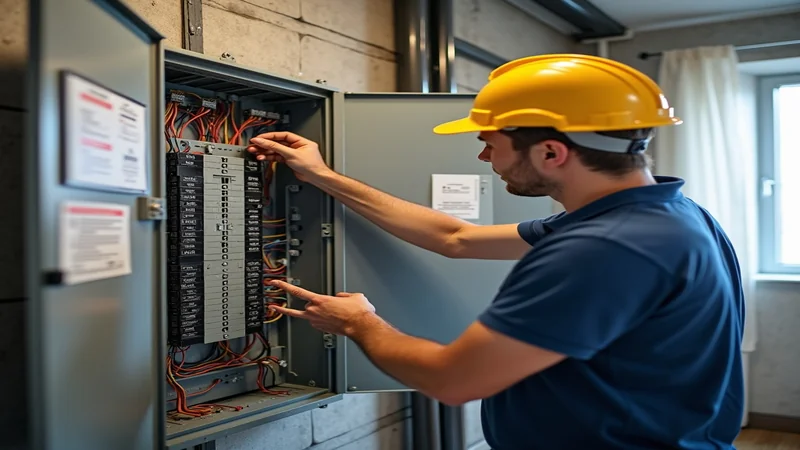 Elektriker prüft Verteilerkasten auf Sicherheit und Funktionstüchtigkeit