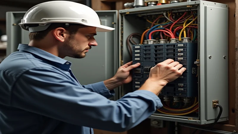 Elektriker überprüft Sicherungskasten bei Kurzschluss oder Überlastung