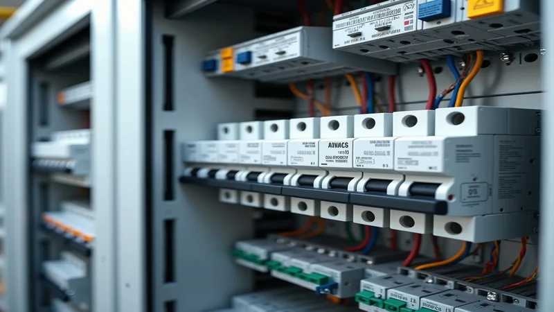 Moderner Sicherungskasten mit Leitungsschutzschaltern und FI-Schutzschalter in Elektroverteilung