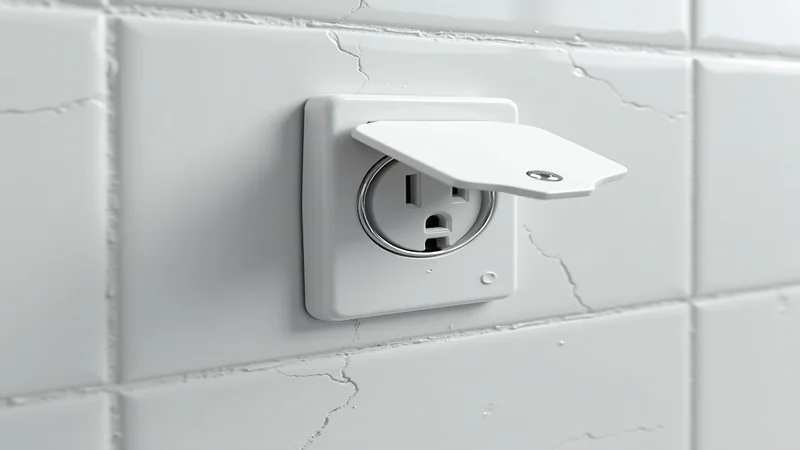 Spritzwassergeschützte Badezimmersteckdose mit IP54-Schutzart und Klappdeckel