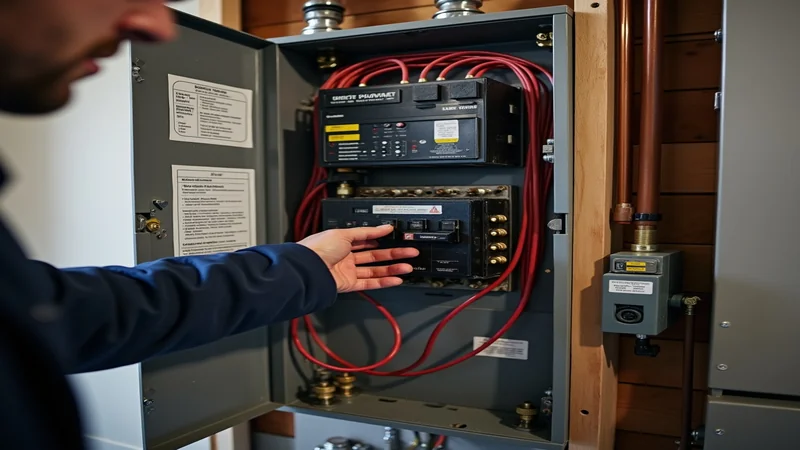 Sicherungskasten mit Leitungsschutzschaltern und FI-Schutzschalter, Elektriker prüft Auslöser